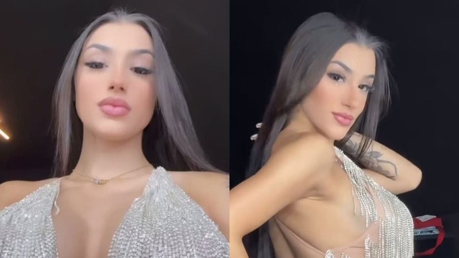 Bia Miranda posou com vestido brilhante e transparente nas redes sociais